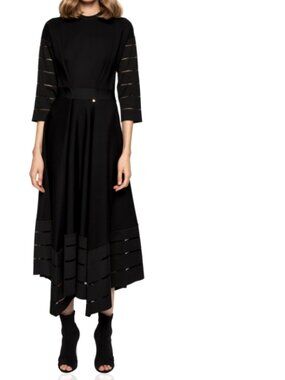 $310 Nissa Black Midi Dress with Sleeve Detail XS 2 NEW